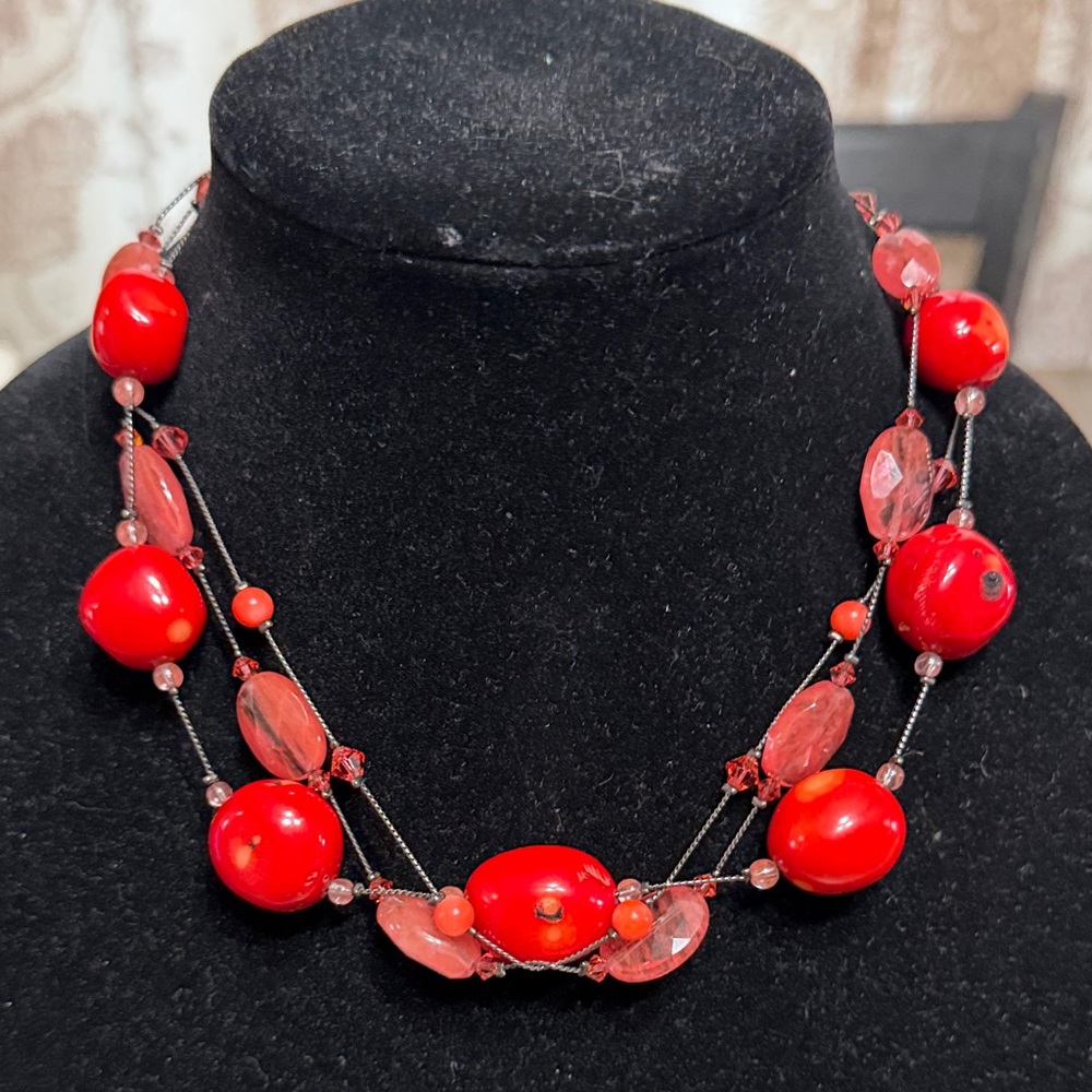 Dabby Reid Coral Beaded Tri-Strand Necklace